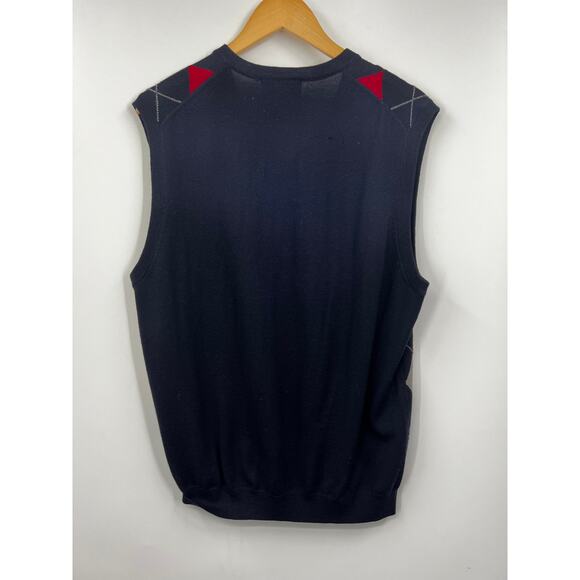 Brooks Brother Merino Wool Black Red Argyle Sleeveless Sweater Vest Size Large - Picture 5 of 7